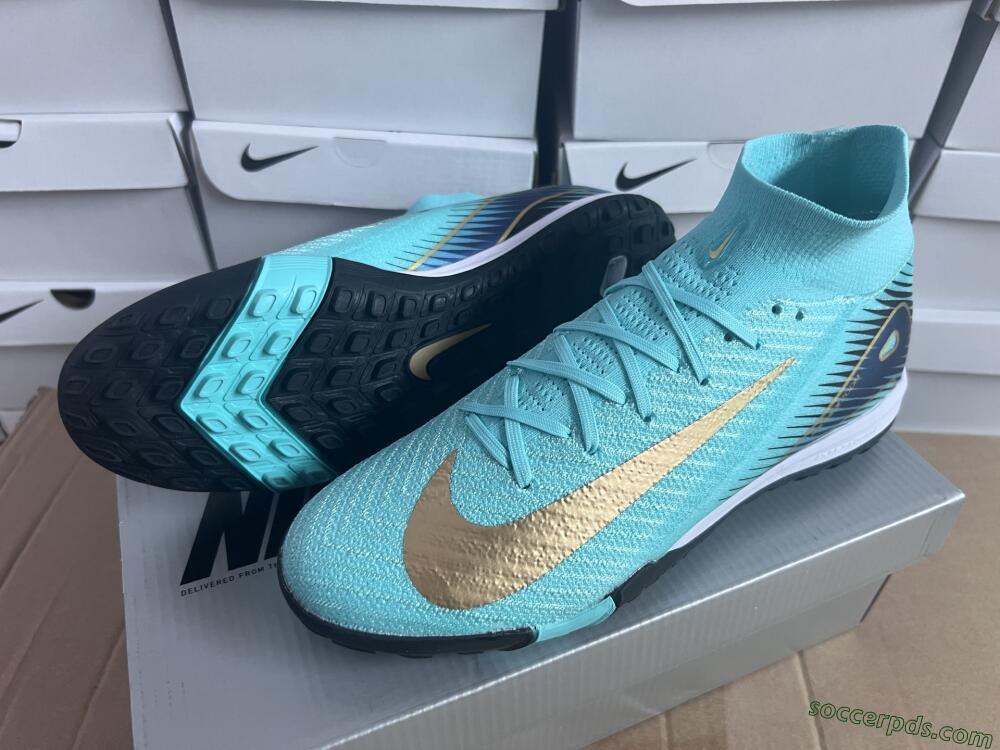 Nike Air Zoom Mercurial Superfly 10 Elite TF High-Tops Football Shoes - Jade/Gold/Blue