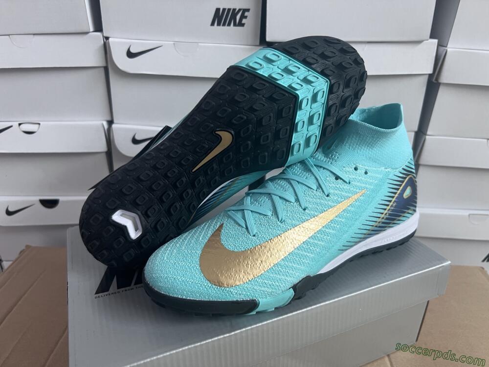 Nike Air Zoom Mercurial Superfly 10 Elite TF High-Tops Football Shoes - Jade/Gold/Blue