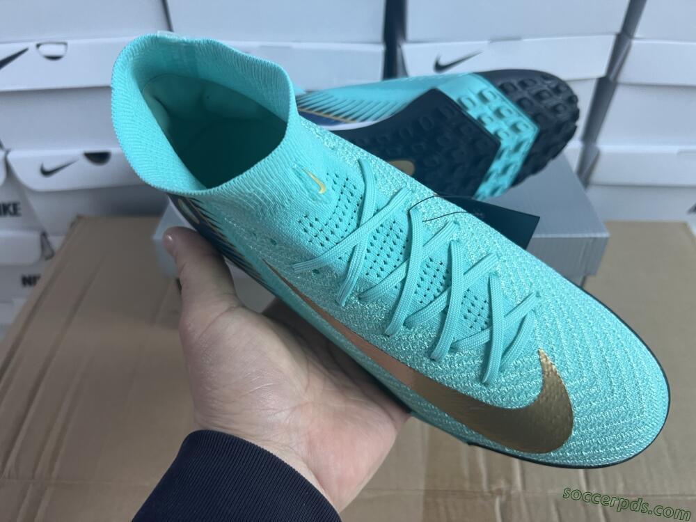 Nike Air Zoom Mercurial Superfly 10 Elite TF High-Tops Football Shoes - Jade/Gold/Blue