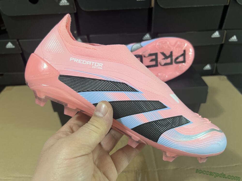 Adidas Predator Laceless Elite 25 FG Low-Tops Football Boots - Pink/Blue/Black