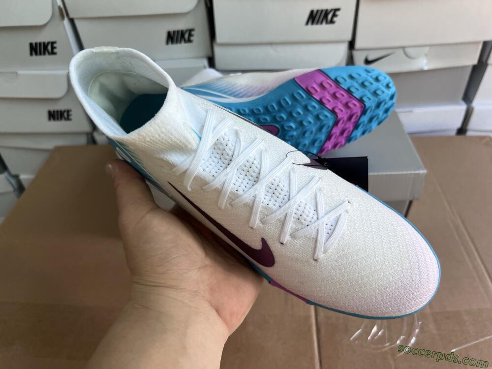 Nike Air Zoom Mercurial Superfly 10 Elite TF High-Tops Football Shoes - White/Purple/Blue