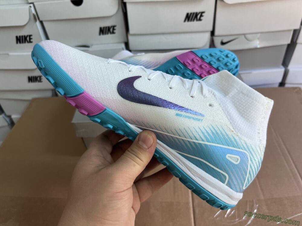 Nike Air Zoom Mercurial Superfly 10 Elite TF High-Tops Football Shoes - White/Purple/Blue