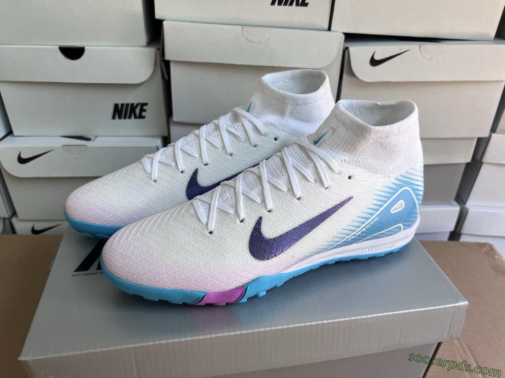 Nike Air Zoom Mercurial Superfly 10 Elite TF High-Tops Football Shoes - White/Purple/Blue