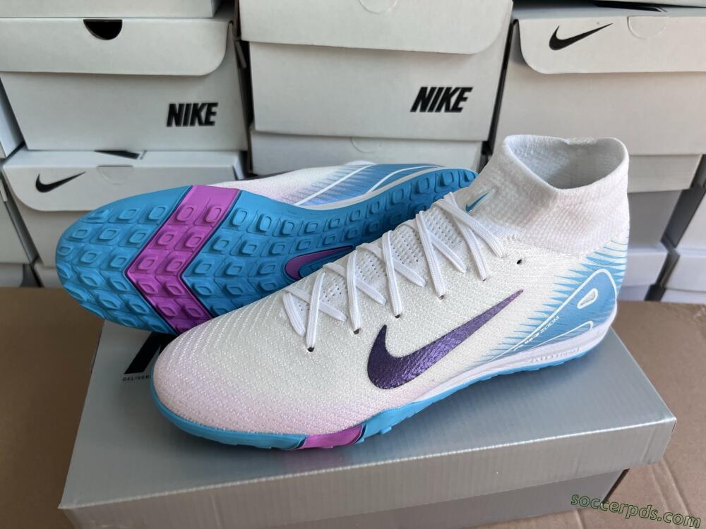 Nike Air Zoom Mercurial Superfly 10 Elite TF High-Tops Football Shoes - White/Purple/Blue