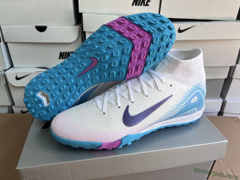 Nike Air Zoom Mercurial Superfly 10 Elite TF High-Tops Football Shoes - White/Purple/Blue