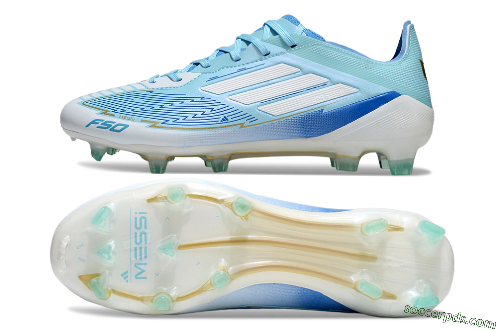 Messi x Adidas F50 Elite FG Low-Tops Football Boots - Blue/Jade/White 0