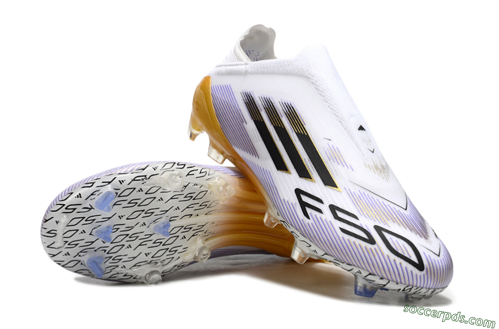 Adidas F50 Elite Laceless FG Low-Tops Football Boots - White/Black/Gold 3