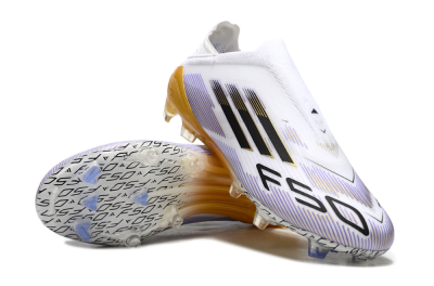 Adidas F50 Elite Laceless FG Low-Tops Football Boots - White/Black/Gold
