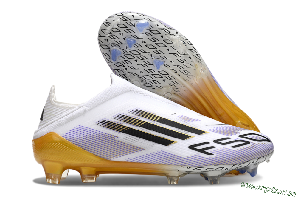 Adidas F50 Elite Laceless FG Low-Tops Football Boots - White/Black/Gold 1