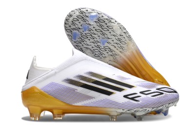 Adidas F50 Elite Laceless FG Low-Tops Football Boots - White/Black/Gold