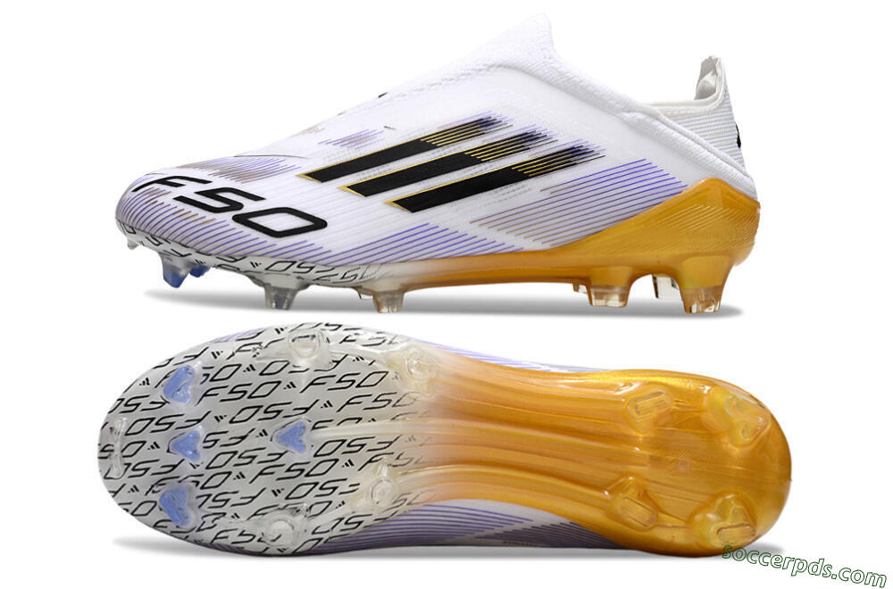 Adidas F50 Elite Laceless FG Low-Tops Football Boots - White/Black/Gold 0