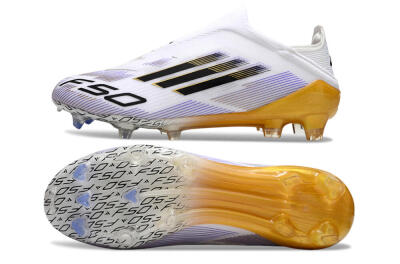 Adidas F50 Elite Laceless FG Low-Tops Football Boots - White/Black/Gold