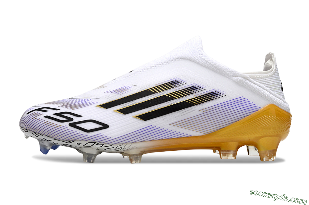 Adidas F50 Elite Laceless FG Low-Tops Football Boots - White/Black/Gold 2