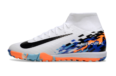 Nike Air Zoom Mercurial Superfly 10 Elite TF High-Tops Football Shoes - White/Blue/Orange