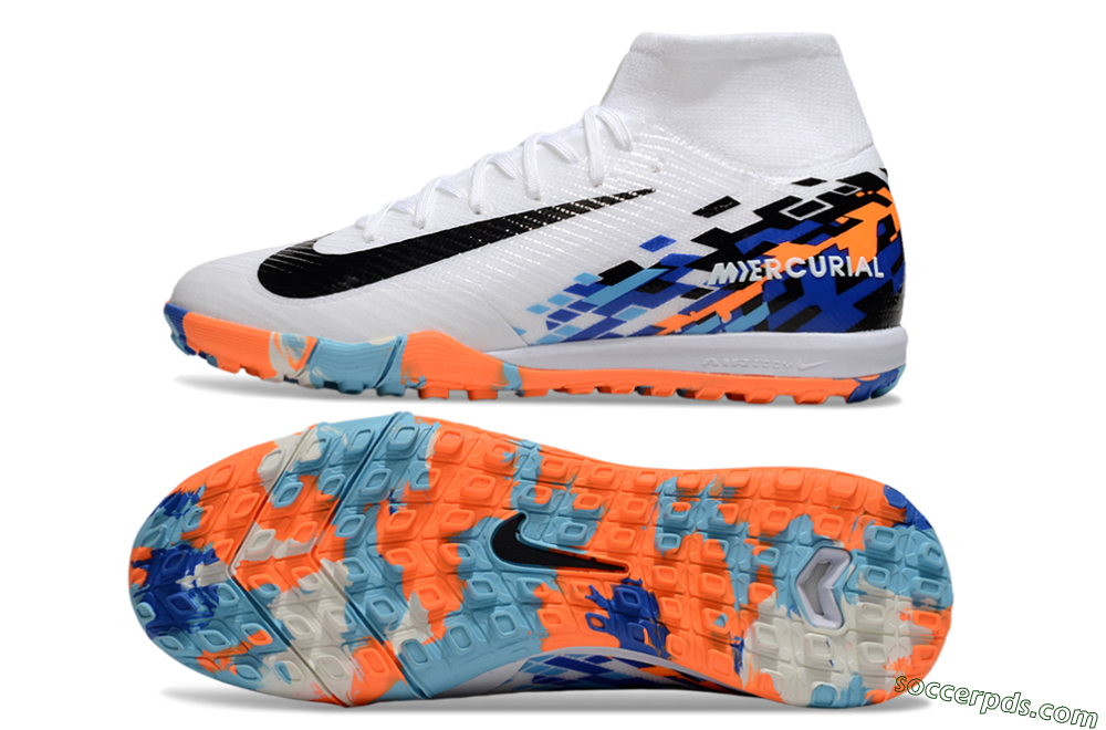 Nike Air Zoom Mercurial Superfly 10 Elite TF High-Tops Football Shoes - White/Blue/Orange 0