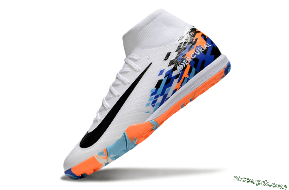 Nike Air Zoom Mercurial Superfly 10 Elite TF High-Tops Football Shoes - White/Blue/Orange 5