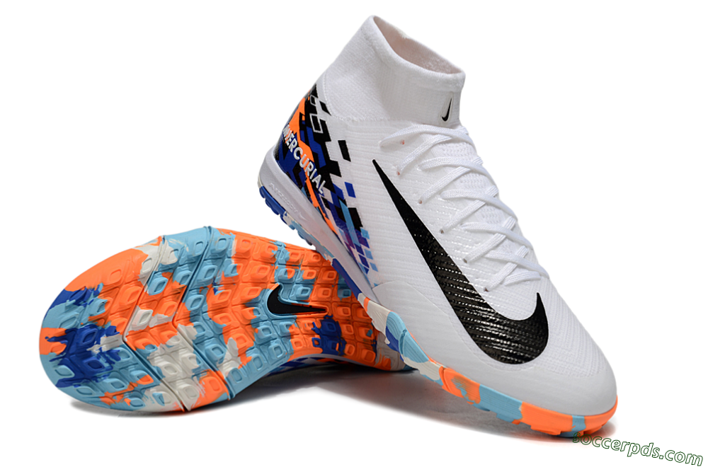 Nike Air Zoom Mercurial Superfly 10 Elite TF High-Tops Football Shoes - White/Blue/Orange 3