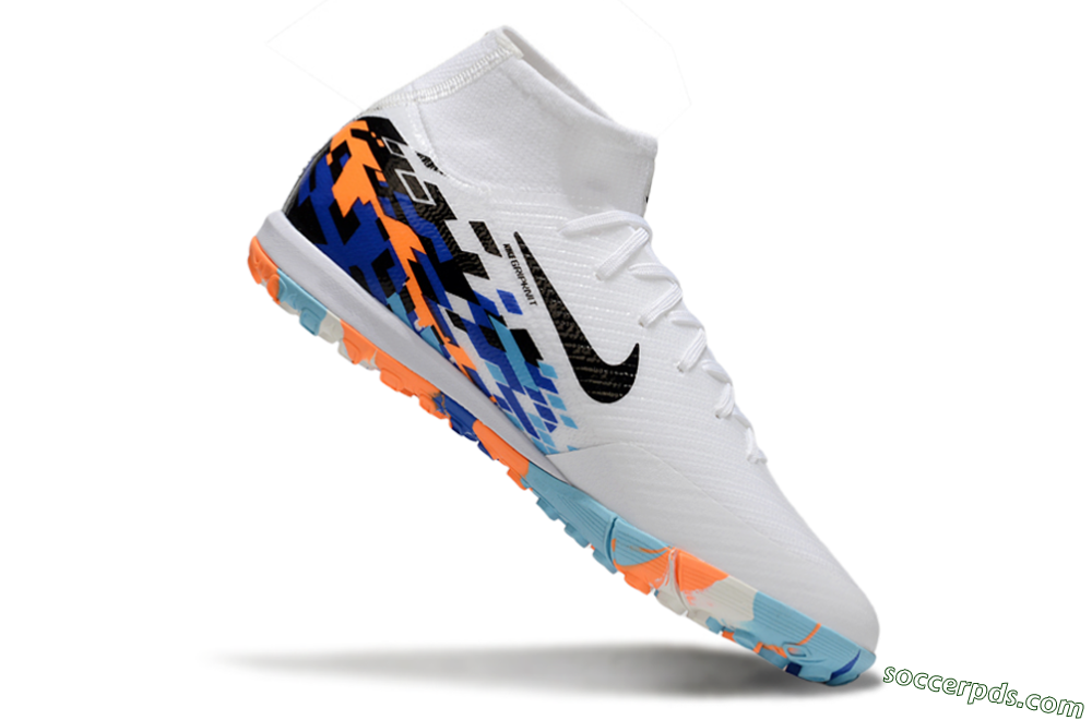 Nike Air Zoom Mercurial Superfly 10 Elite TF High-Tops Football Shoes - White/Blue/Orange 4