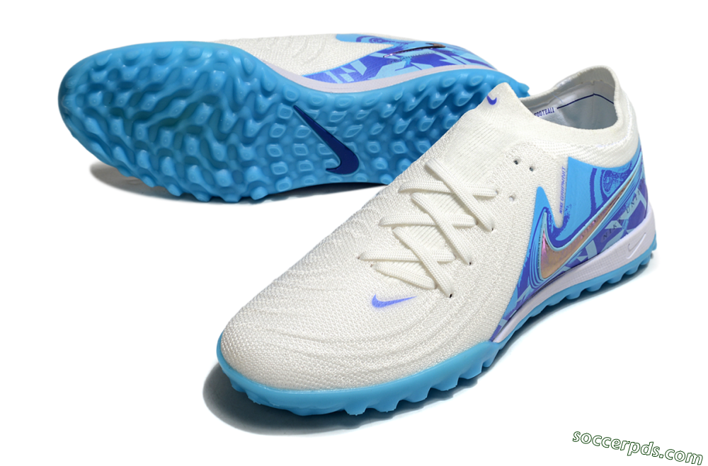 Nike Phantom GX 2 Elite TF Low-Tops Football Shoes - Beige/Blue/White 3