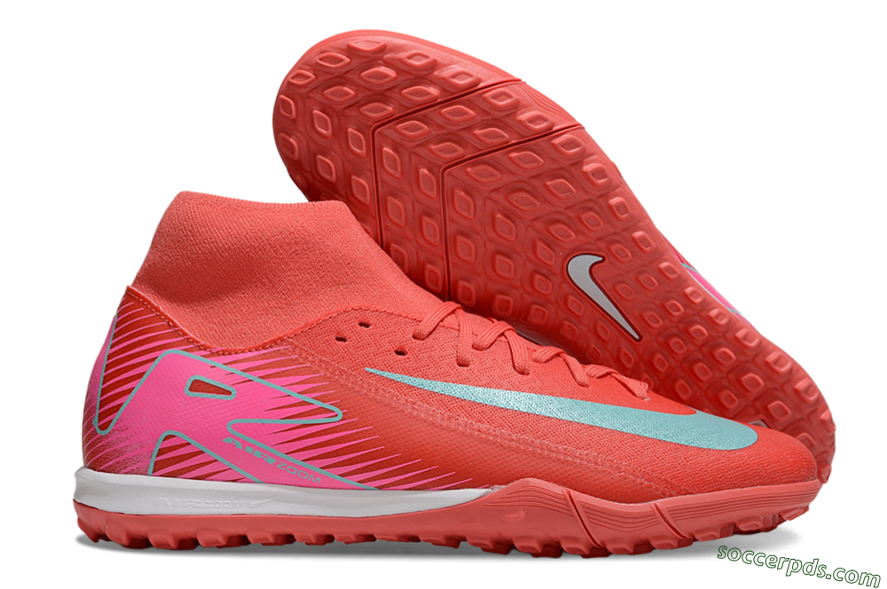 Nike Air Zoom Mercurial Superfly 10 Elite TF High-Tops Football Shoes - Red/Jade/Pink 1