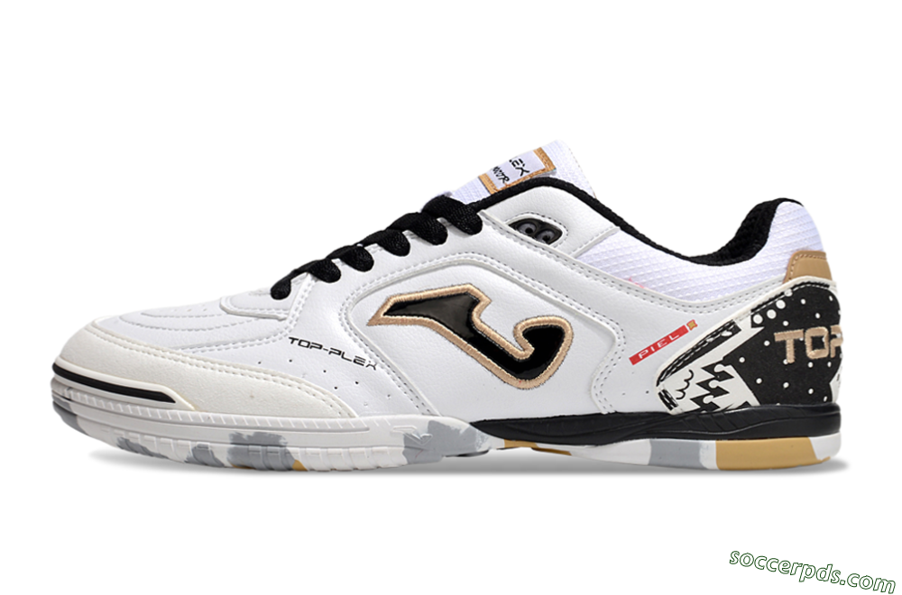 Joma Top Flex IC Low-Tops Football Shoes - White/Black/Gold 2