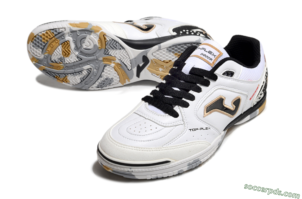 Joma Top Flex IC Low-Tops Football Shoes - White/Black/Gold 3