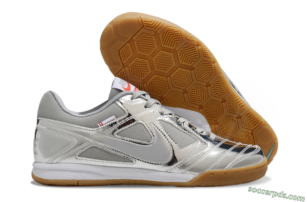 Nike Street Gato IC Low-Tops Football Shoes - Silver/White/Brown 1