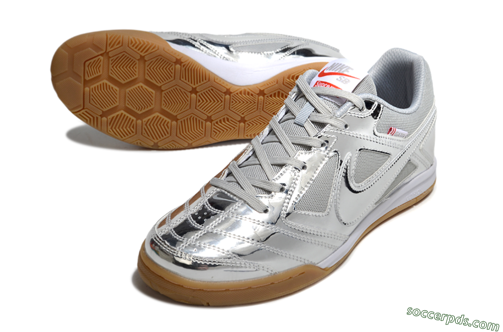Nike Street Gato IC Low-Tops Football Shoes - Silver/White/Brown 3