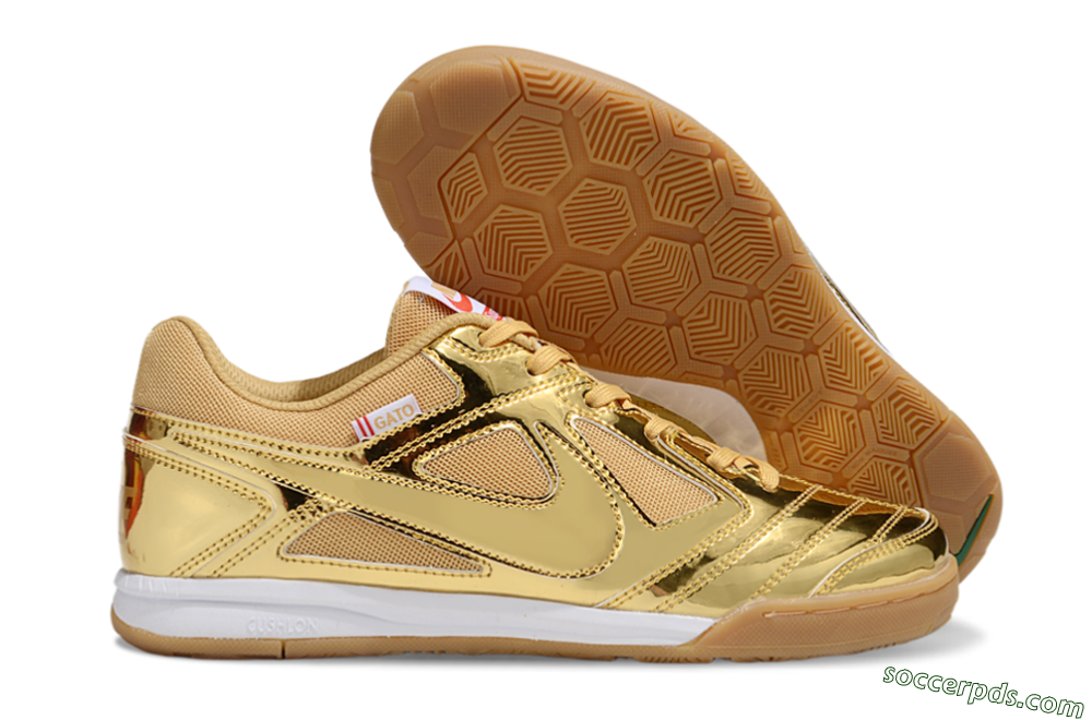 Nike Street Gato IC Low-Tops Football Shoes - Gold/White/Brown 1