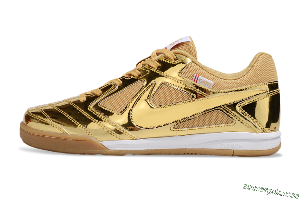 Nike Street Gato IC Low-Tops Football Shoes - Gold/White/Brown 2