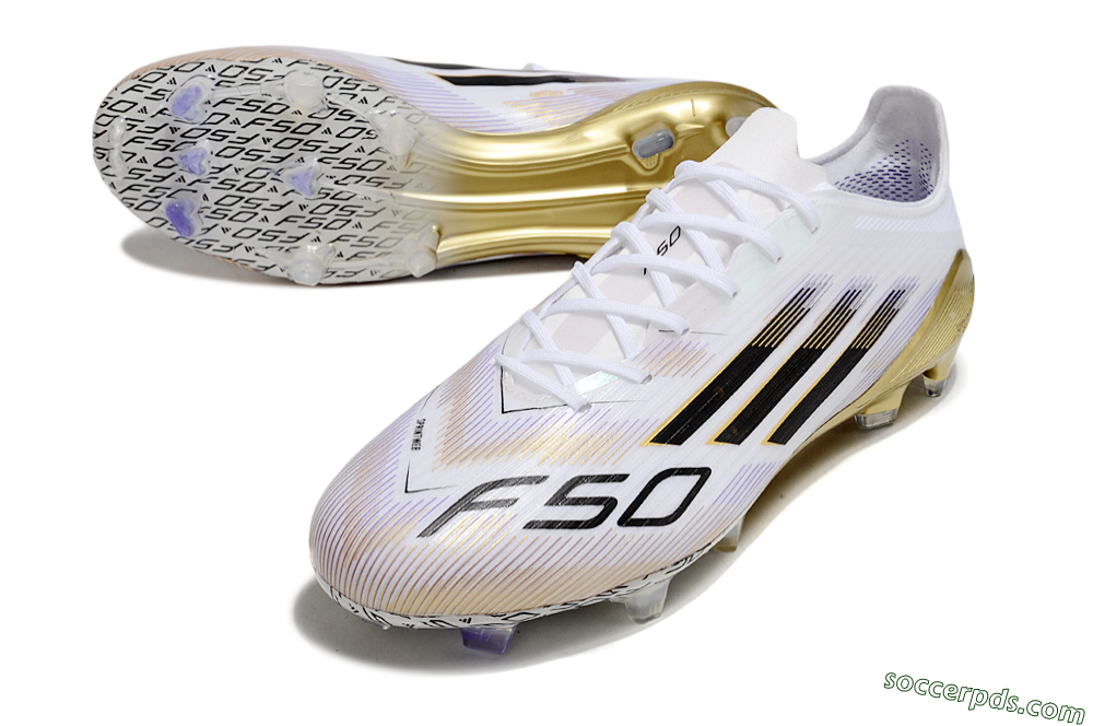 Adidas F50 Elite FG Low-Tops Football Boots - White/Black/Gold 3