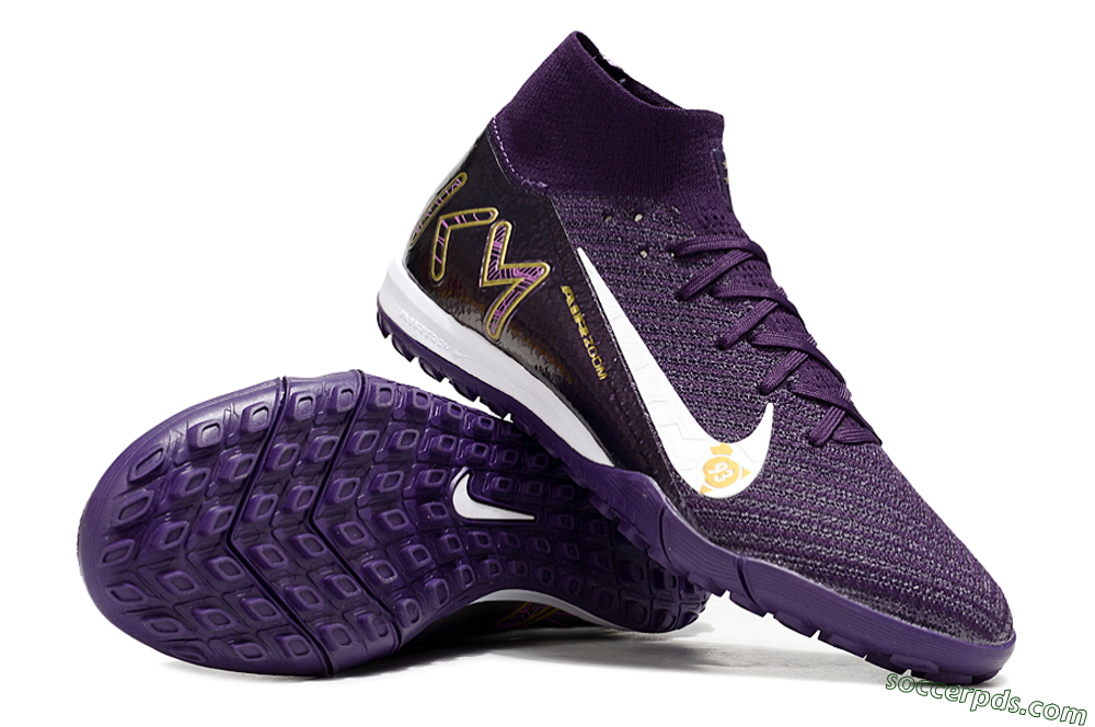 Nike Air Zoom Mercurial Superfly 10 Elite TF High-Tops Football Shoes - Purple/White/Gold 3