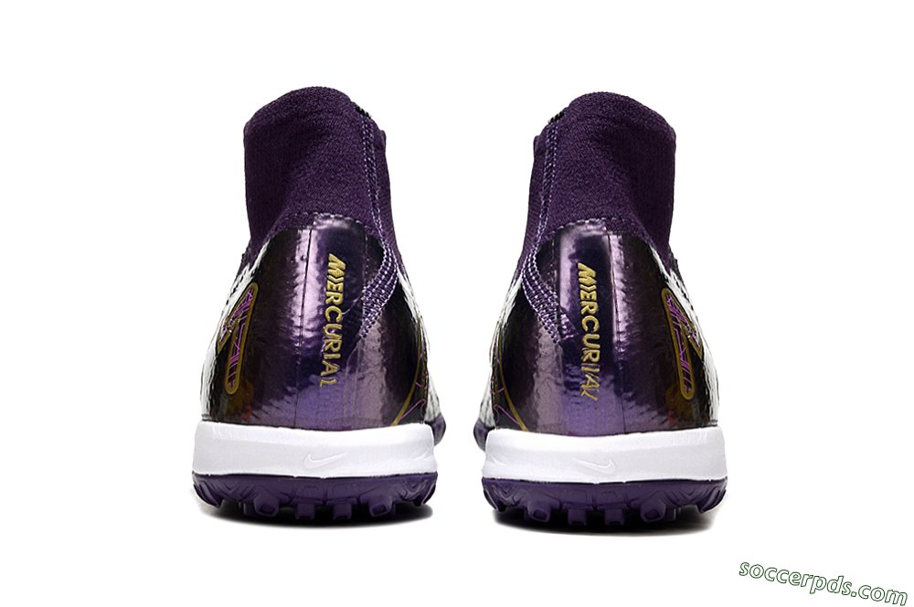 Nike Air Zoom Mercurial Superfly 10 Elite TF High-Tops Football Shoes - Purple/White/Gold 5