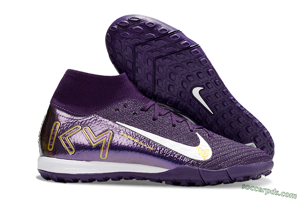 Nike Air Zoom Mercurial Superfly 10 Elite TF High-Tops Football Shoes - Purple/White/Gold 1