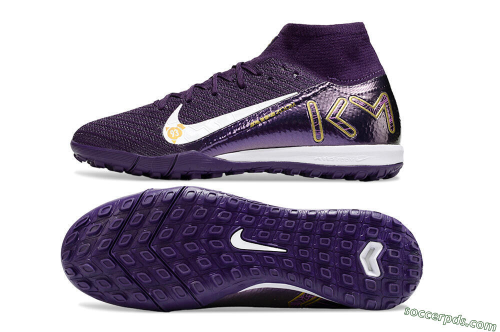 Nike Air Zoom Mercurial Superfly 10 Elite TF High-Tops Football Shoes - Purple/White/Gold 0