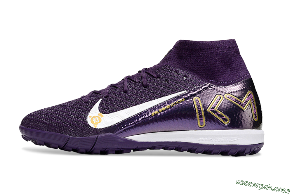 Nike Air Zoom Mercurial Superfly 10 Elite TF High-Tops Football Shoes - Purple/White/Gold 2