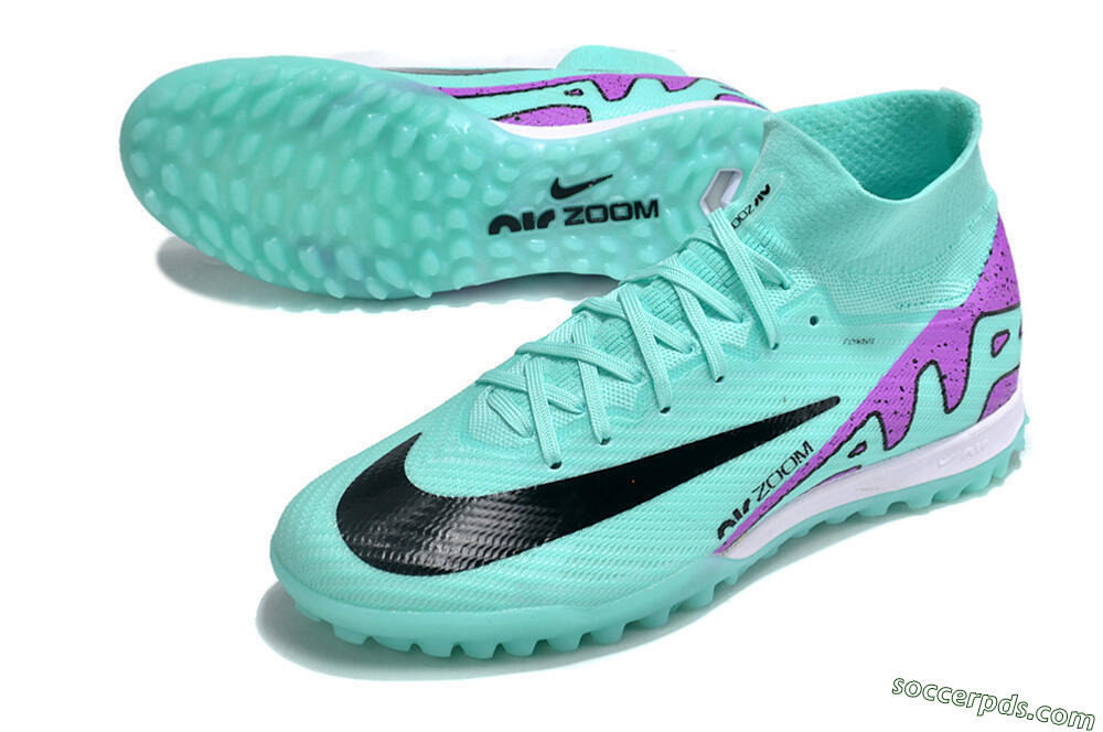 Nike Air Zoom Mercurial Superfly 10 Elite TF High-Tops Football Shoes - Jade/Black/Purple 3