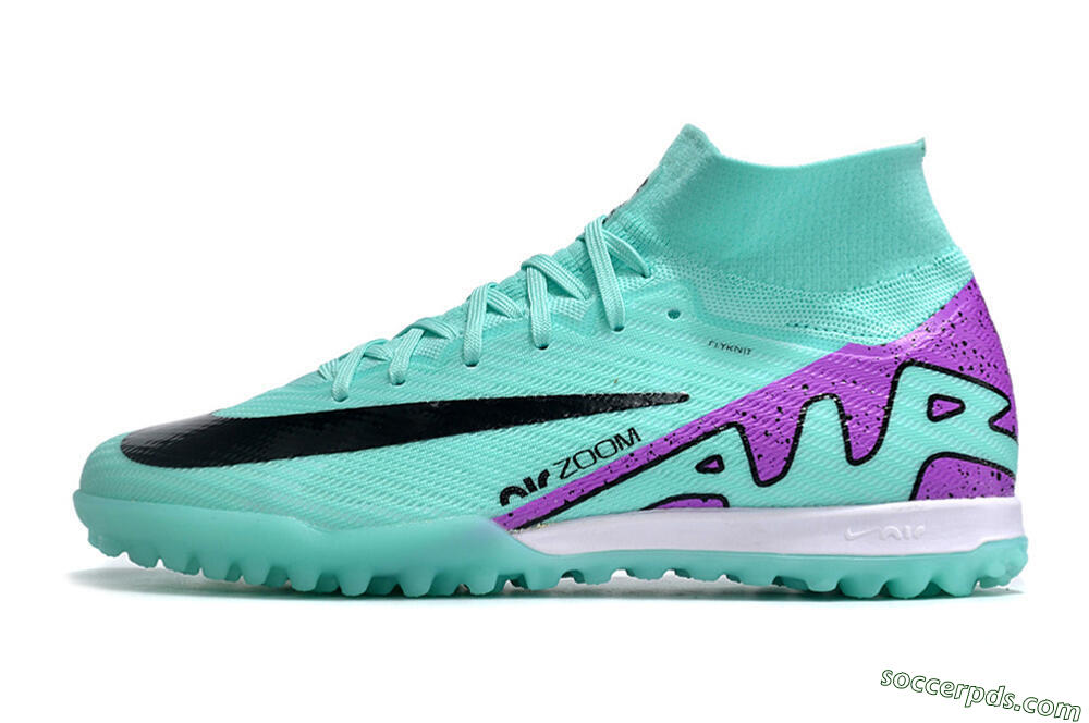 Nike Air Zoom Mercurial Superfly 10 Elite TF High-Tops Football Shoes - Jade/Black/Purple 2