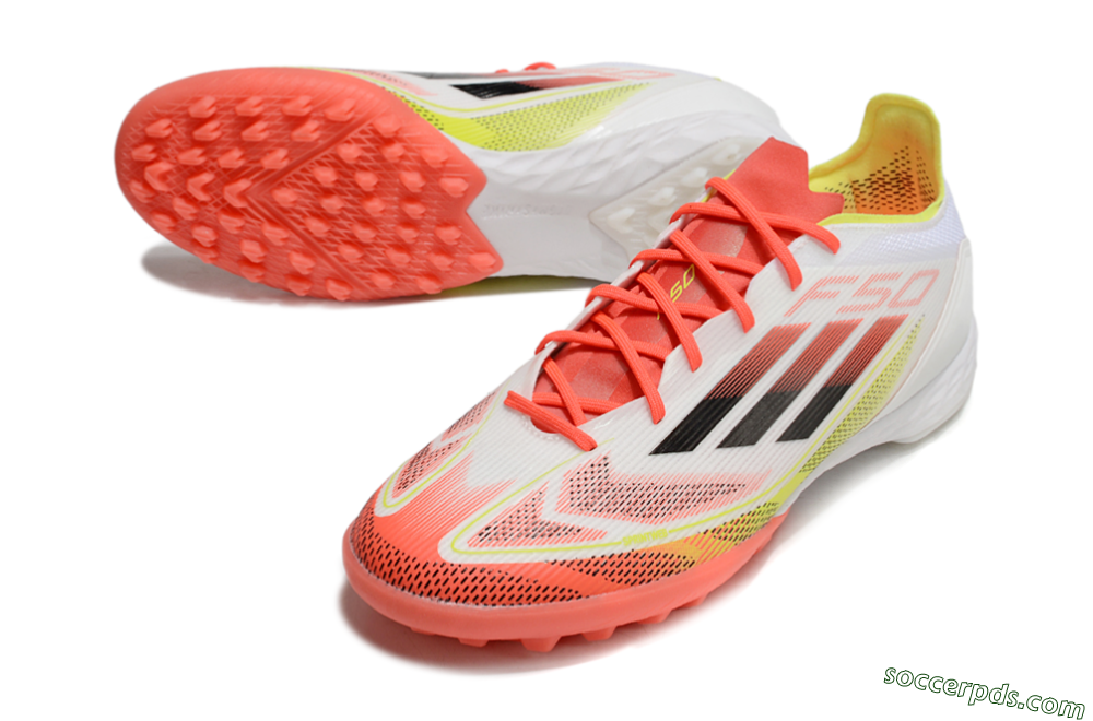Adidas F50 Pro TF Low-Tops Football Shoes - White/Red/Yellow 3