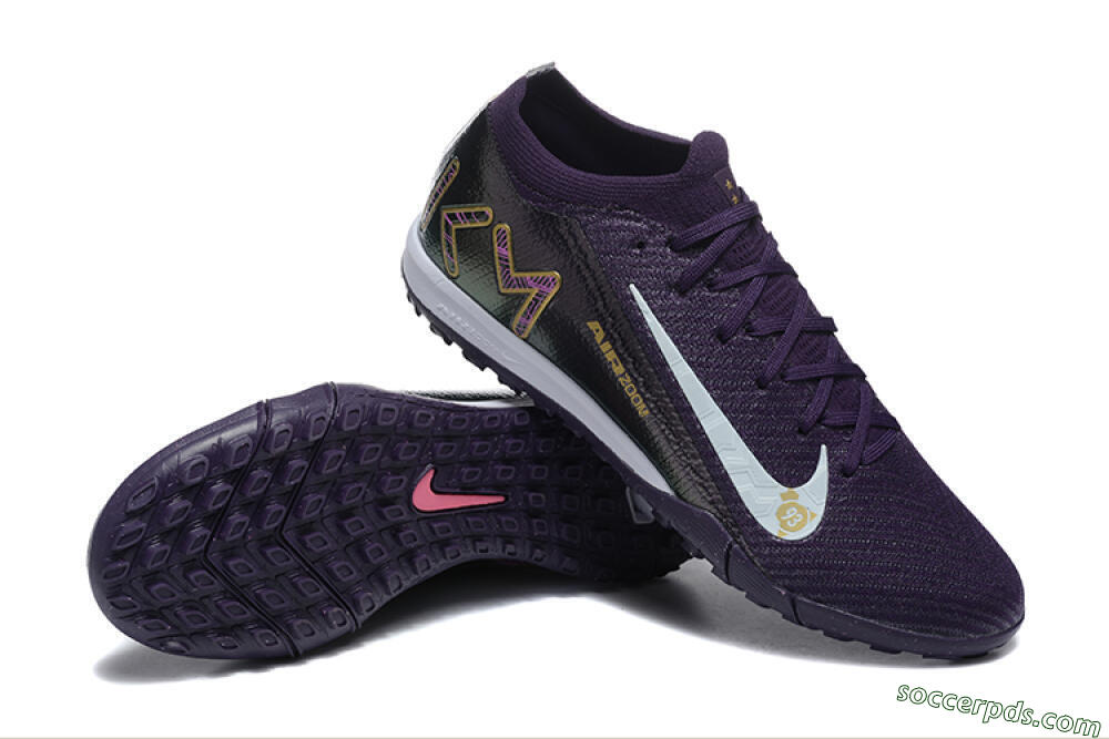 Nike Air Zoom Mercurial Vapor 16 Elite TF Low-Tops Football Shoes - Purple/White/Gold 4