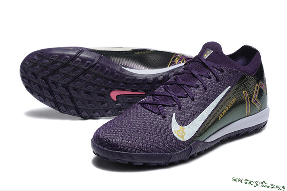 Nike Air Zoom Mercurial Vapor 16 Elite TF Low-Tops Football Shoes - Purple/White/Gold 3