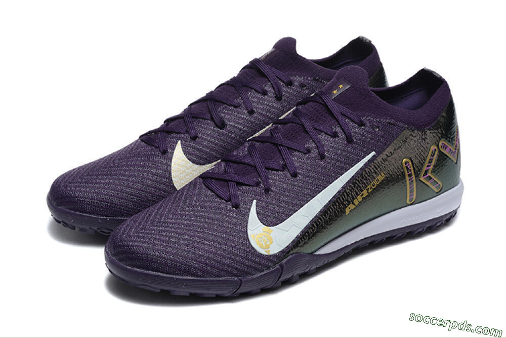 Nike Air Zoom Mercurial Vapor 16 Elite TF Low-Tops Football Shoes - Purple/White/Gold 5