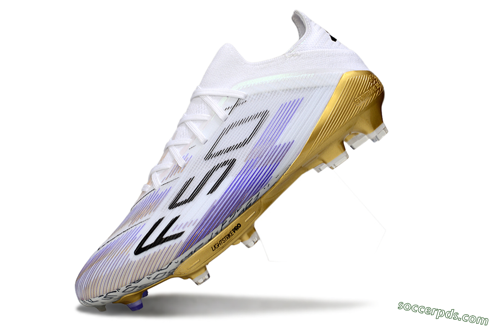 Adidas F50+ Elite Lightstrike Pro FG Low-Tops Football Boots - White/Purple/Gold 5
