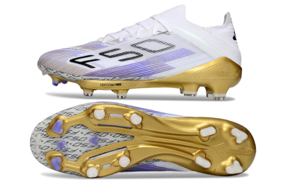 Adidas F50+ Elite Lightstrike Pro FG Low-Tops Football Boots - White/Purple/Gold