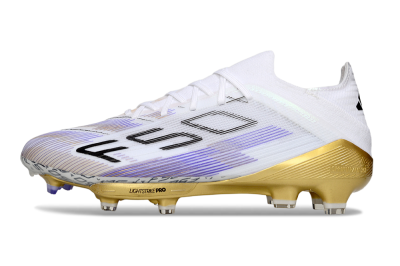 Adidas F50+ Elite Lightstrike Pro FG Low-Tops Football Boots - White/Purple/Gold