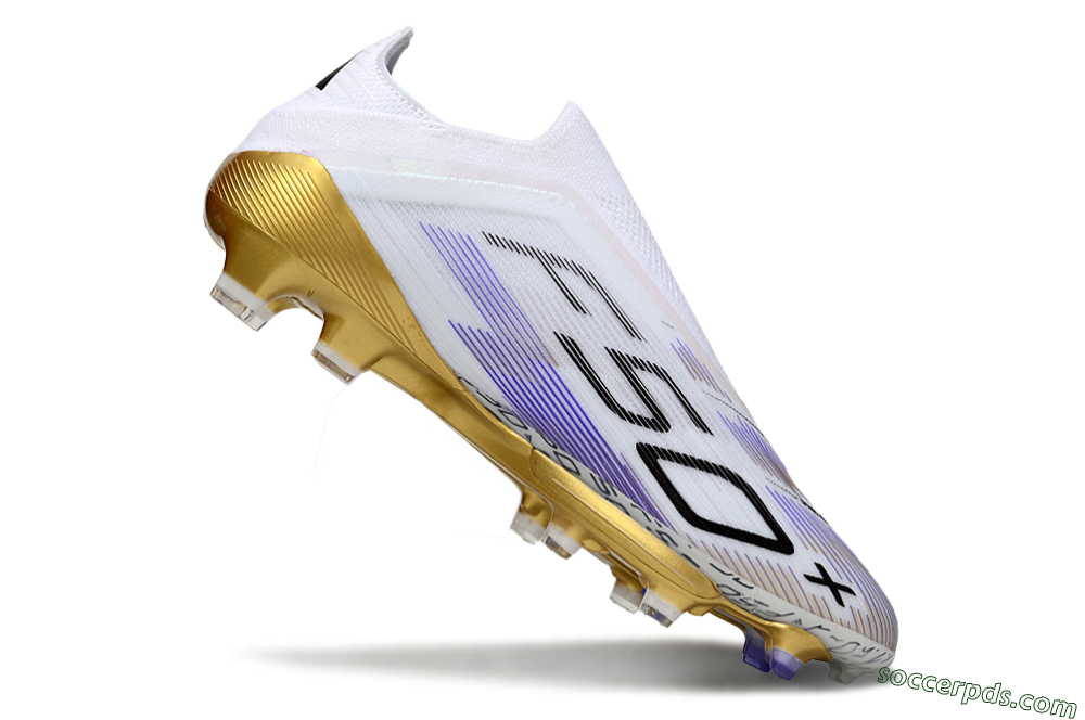 Adidas F50+ Elite Lightstrike Pro Laceless FG Low-Tops Football Boots - White/Purple/Gold 4