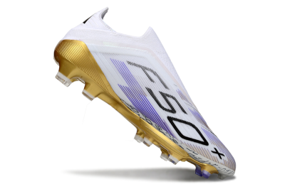 Adidas F50+ Elite Lightstrike Pro Laceless FG Low-Tops Football Boots - White/Purple/Gold
