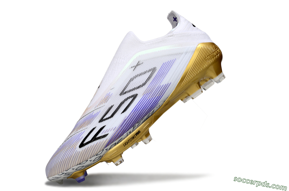 Adidas F50+ Elite Lightstrike Pro Laceless FG Low-Tops Football Boots - White/Purple/Gold 5