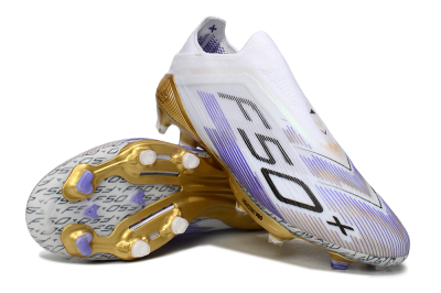 Adidas F50+ Elite Lightstrike Pro Laceless FG Low-Tops Football Boots - White/Purple/Gold