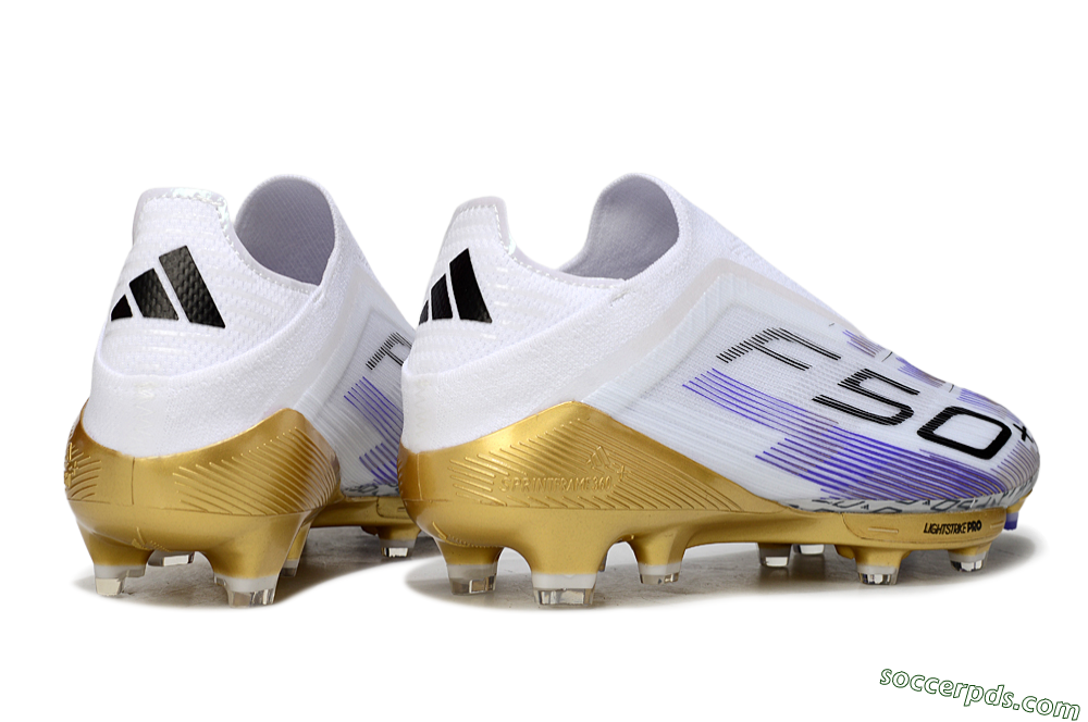 Adidas F50+ Elite Lightstrike Pro Laceless FG Low-Tops Football Boots - White/Purple/Gold 6